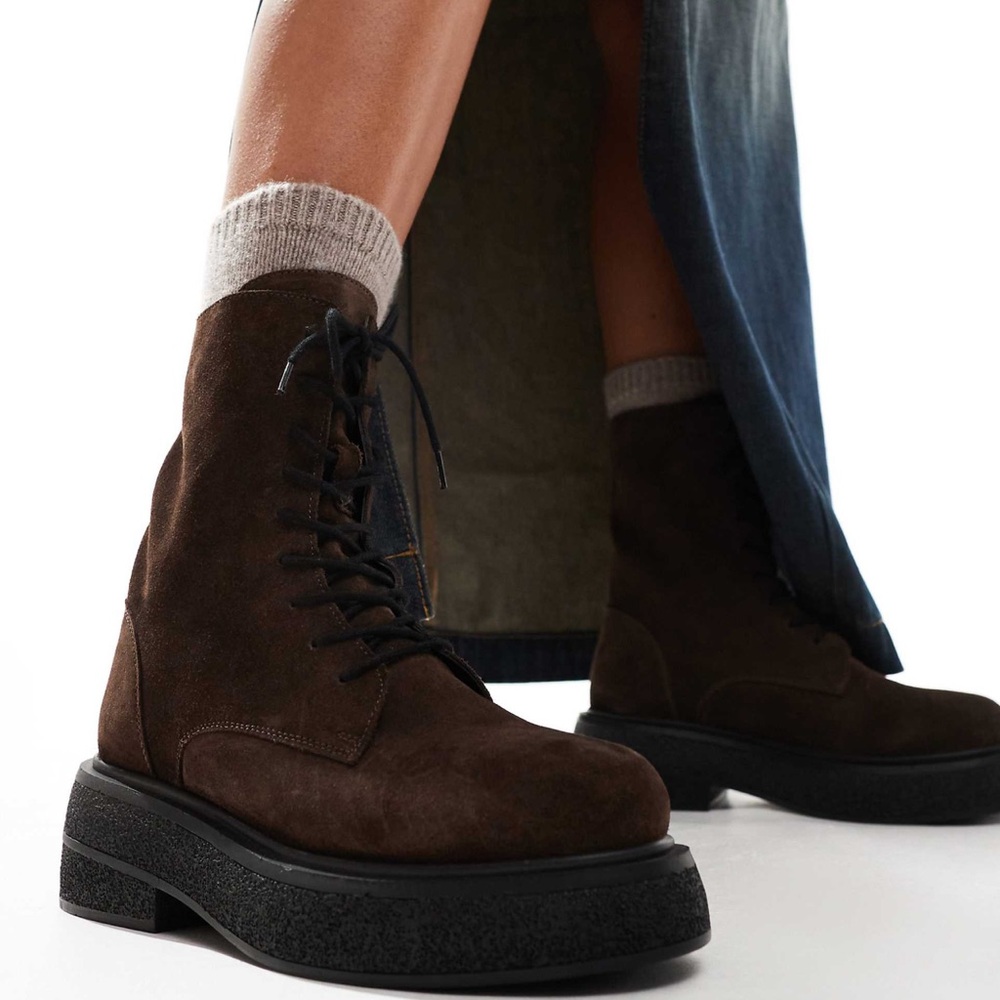 Brown Suede Lace-Up Boots